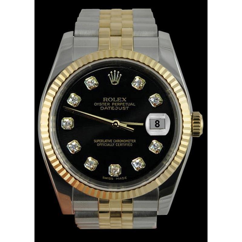 Rolex Datejust Herrenuhr mit schwarzem Diamant-Zifferblatt und zweifarbigem Jubiläum