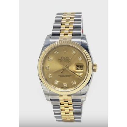 Rolex Datejust-Uhr aus Edelstahl und Gold, Champagner, SCHNELLES SET