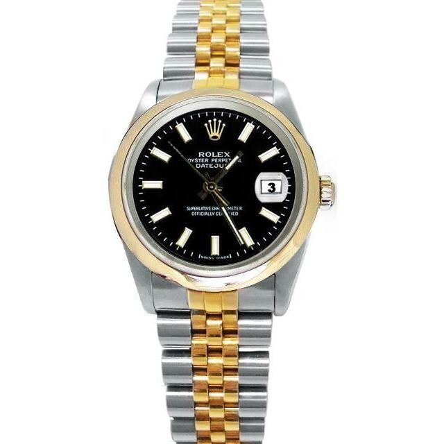 Rolex Datejust Uhr aus massivem Golden und Stahl schwarzes Stock Ziff