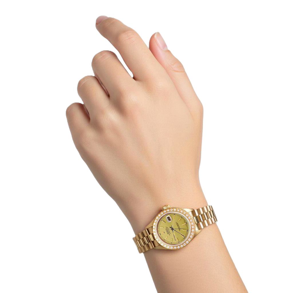 Rolex Datejust-Uhr im Präsidentenstil mit Champagner-Zifferblatt-Lünette P2