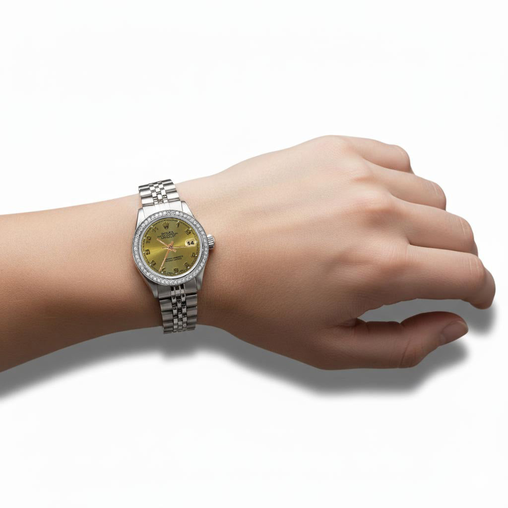 Rolex Datejust-Uhr mit arabischem Zifferblatt, Diamant-Lünette, Jubilee-Edelstahl-Armband P1