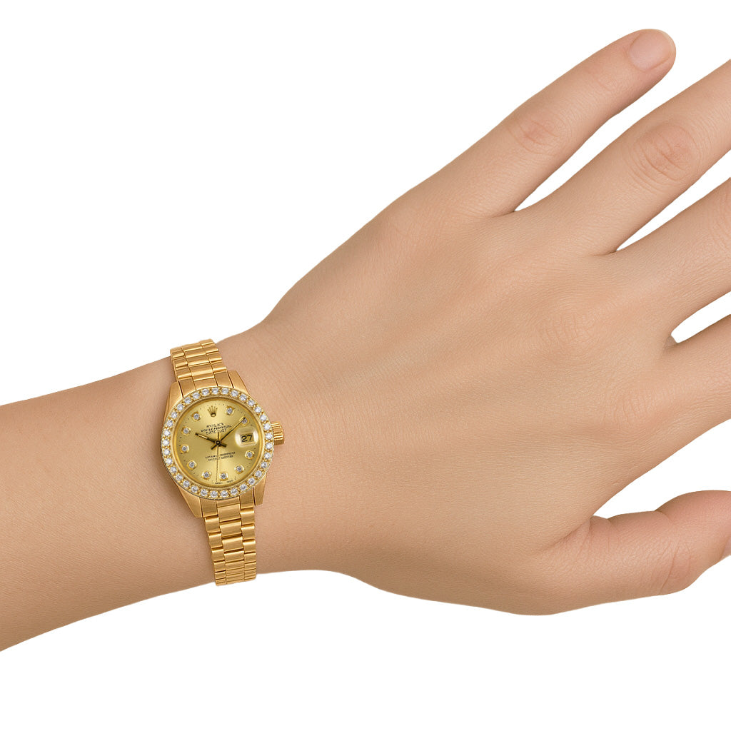Rolex Datejust 26 mm Champagner Diamant Zifferblatt Präsident Uhr Gelbgold P4