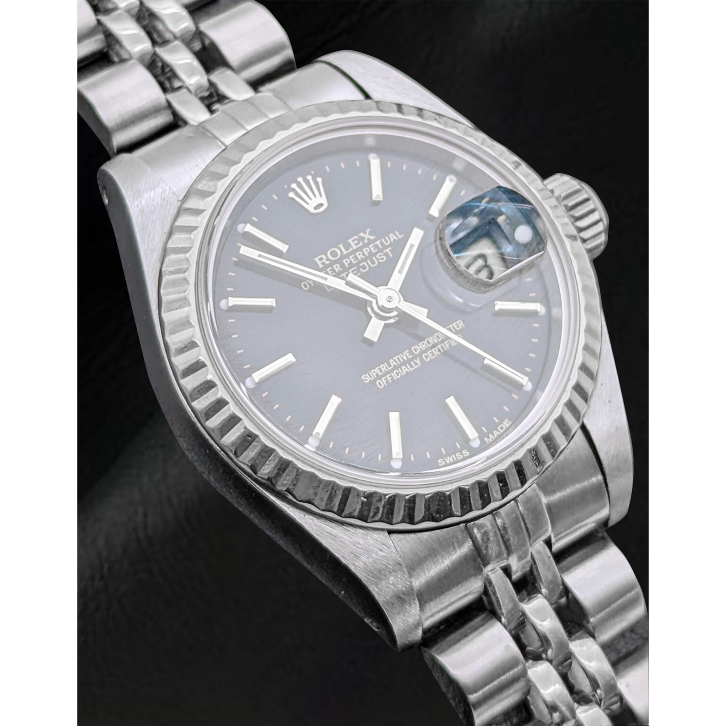 Rolex Datejust 26 mm Damenuhr aus Edelstahl mit schwarzem Zifferblatt