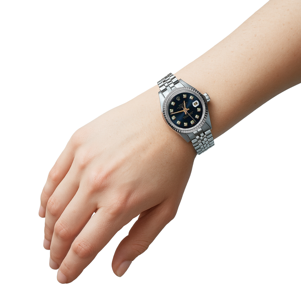 Rolex Datejust 26 mm Uhr mit blauem Diamant-Zifferblatt