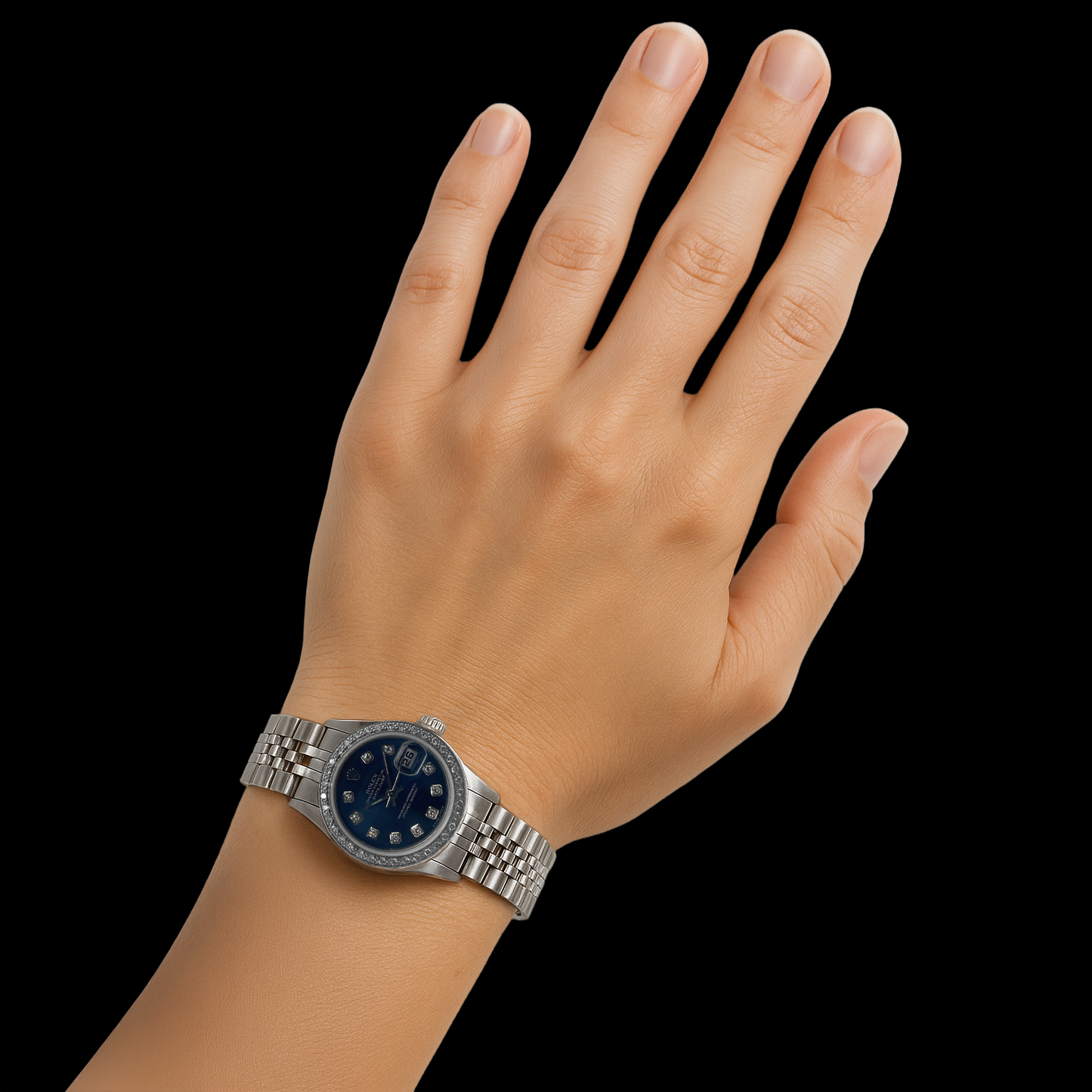 Rolex Datejust 26 mm dunkelblaues Diamant-Zifferblatt Edelstahl Jubilee-Armbanduhr
