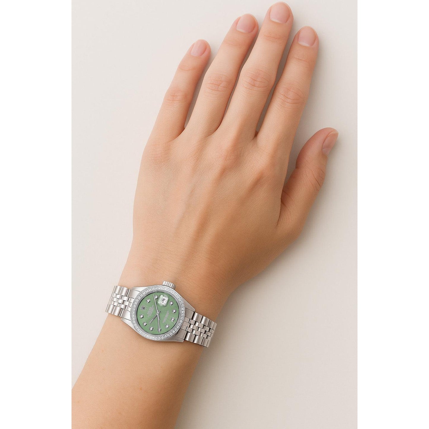 Rolex Datejust 26 mm olivgrünes Diamantzifferblatt Edelstahluhr