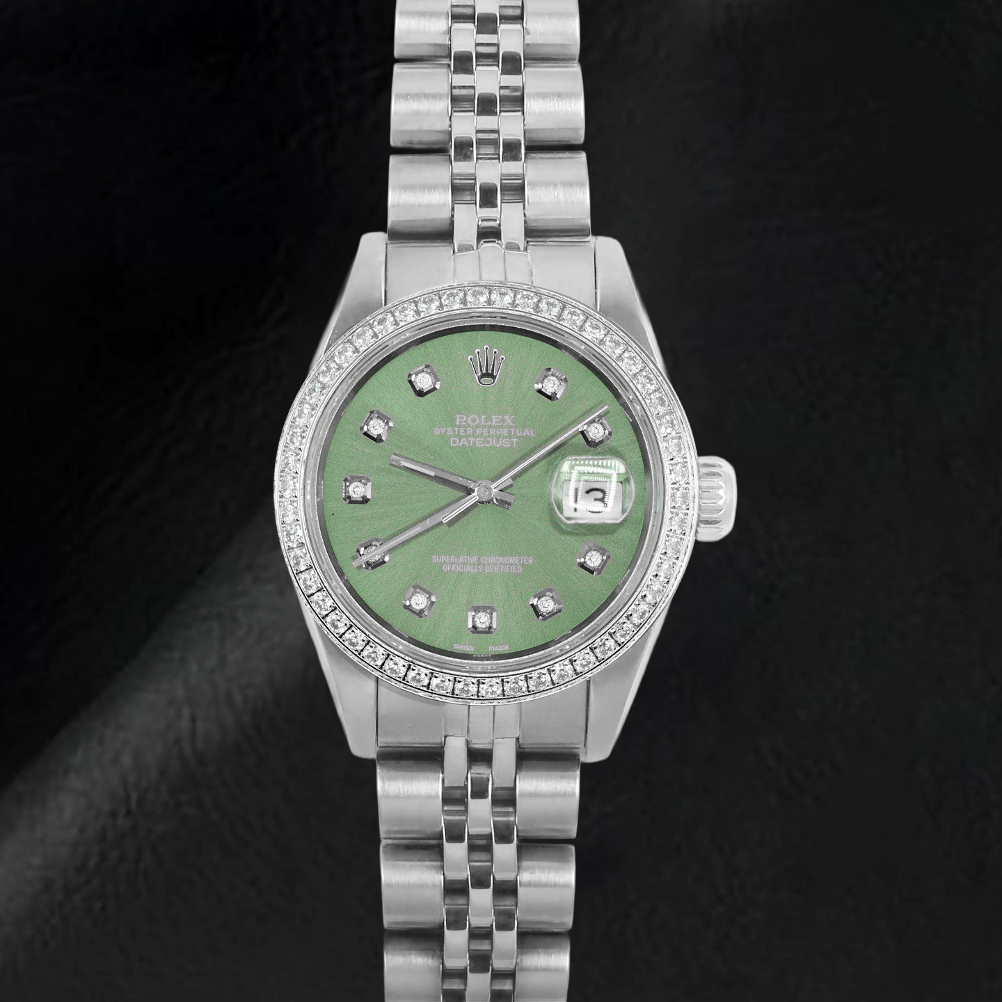 Rolex Datejust 26 mm olivgrünes Diamantzifferblatt Edelstahluhr