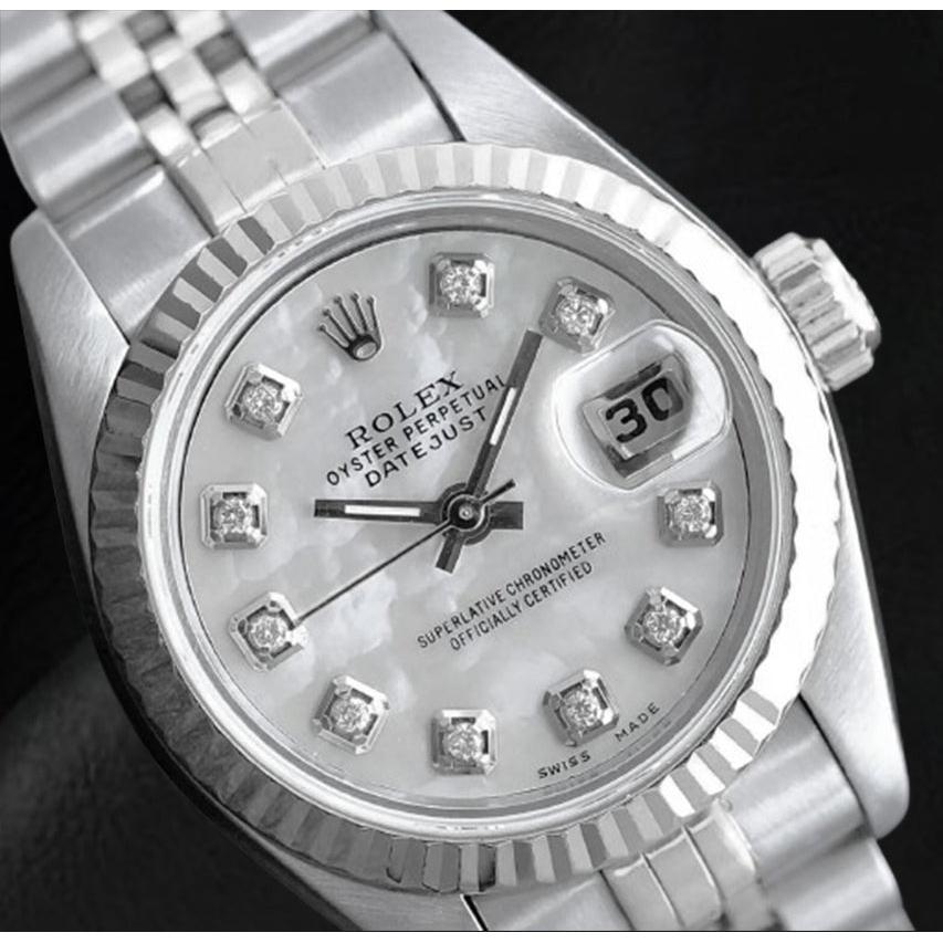Rolex Datejust 26 mm weißes Perlmutt-Diamant-Zifferblatt aus Edelstahl