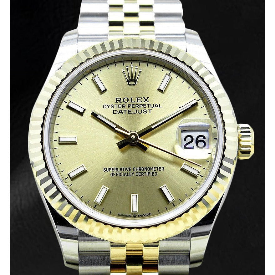 Rolex Datejust 31 mm, leuchtende zweifarbige Uhr in Champagner