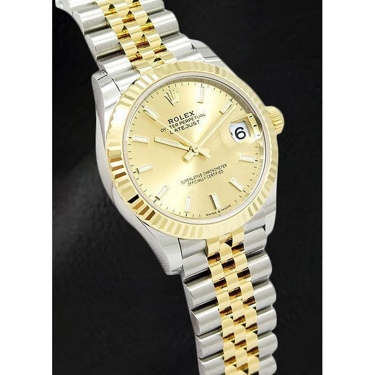Rolex Datejust 31 mm, leuchtende zweifarbige Uhr in Champagner