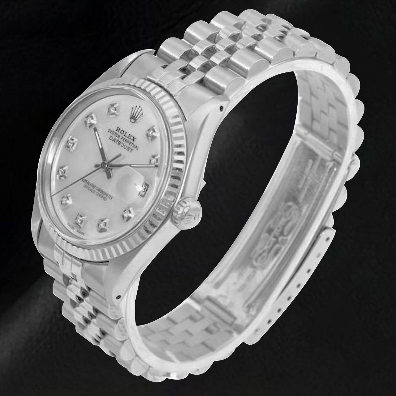 Rolex Datejust 36 mm, weißes Perlmutt-Diamant-Zifferblatt, Edelstahluhr