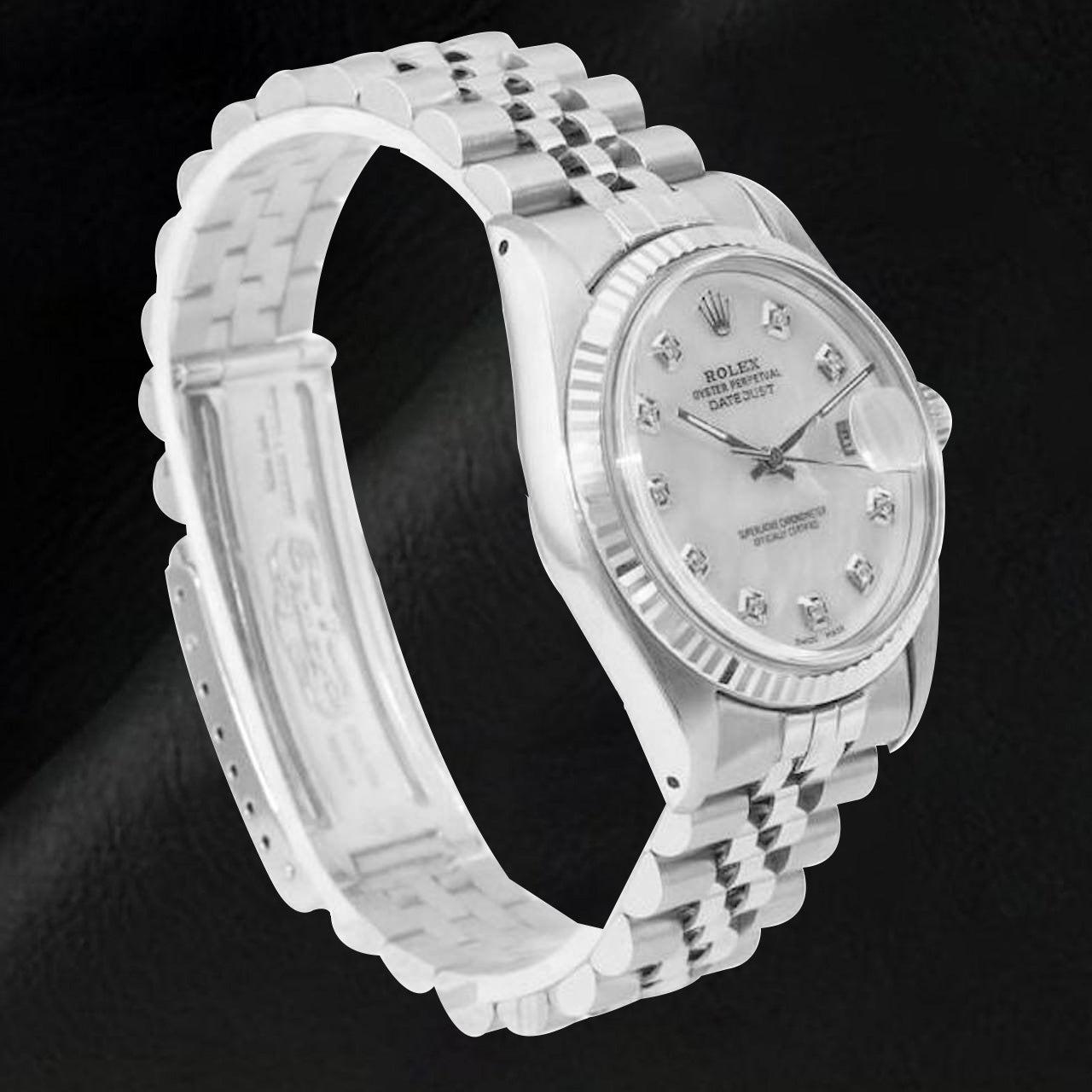 Rolex Datejust 36 mm, weißes Perlmutt-Diamant-Zifferblatt, Edelstahluhr