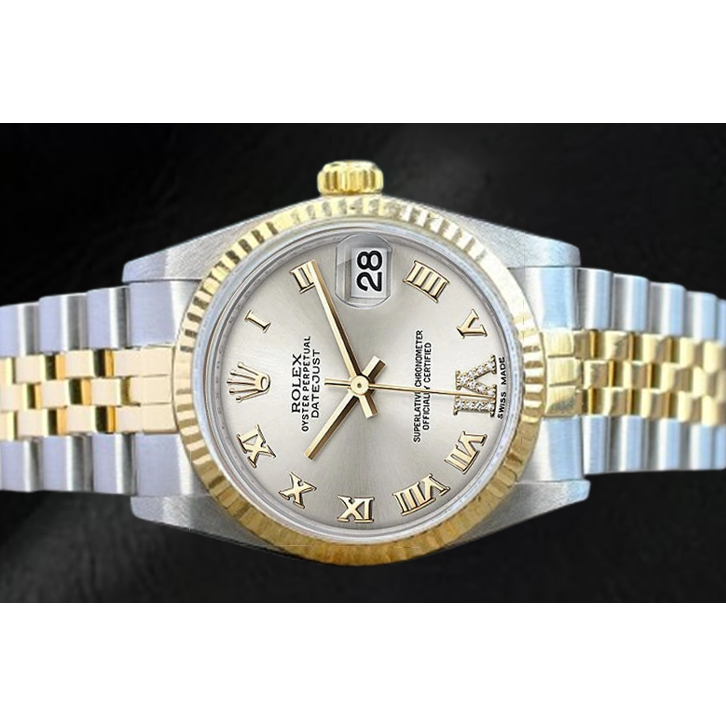 Rolex Datejust 36 mm, zweifarbige Uhr mit silbernem römischen Zifferblatt