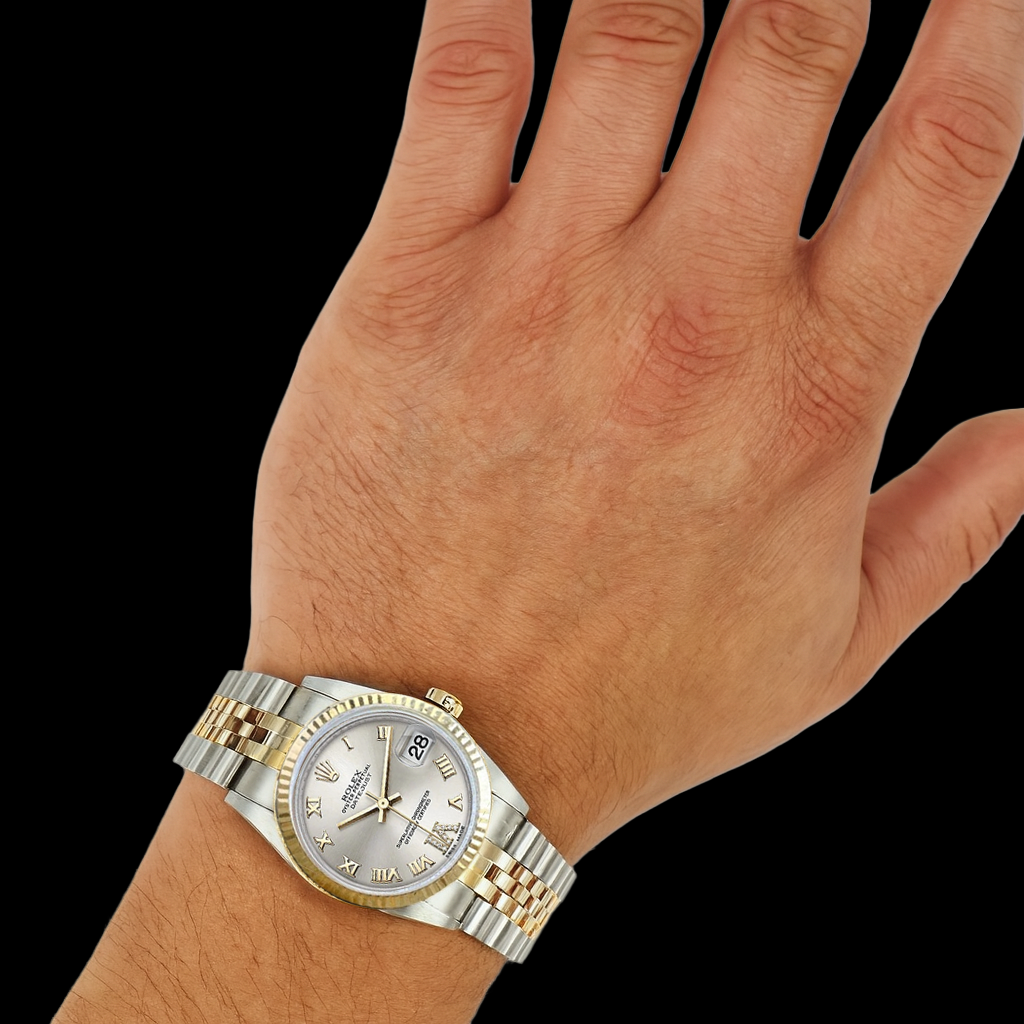 Rolex Datejust 36 mm, zweifarbige Uhr mit silbernem römischen Zifferblatt P1