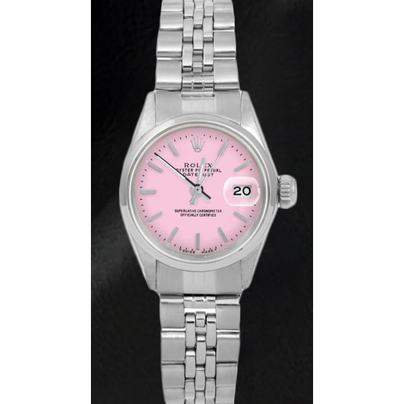 Rolex Datejust Damenuhr, 26 mm, rosafarbenes Stabzifferblatt, Edelstahl