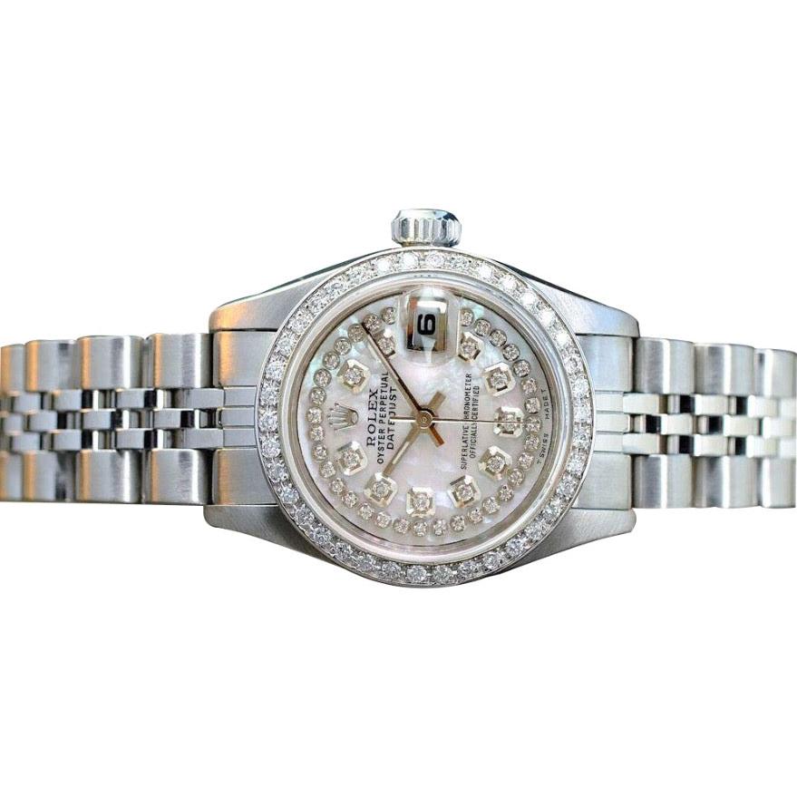 Rolex Datejust Damenuhr aus Edelstahl mit Diamant-Zifferblatt und Lünette