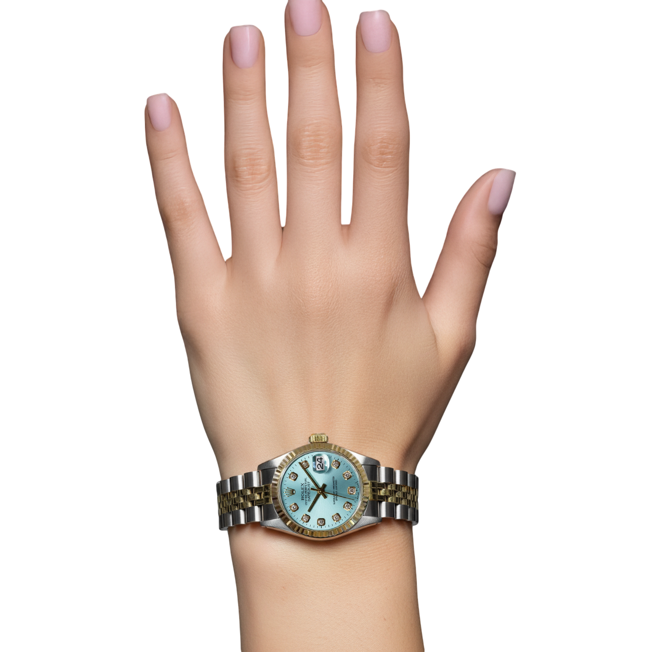 Rolex Datejust Damenuhr, blaues Diamant-Zifferblatt, zweifarbig P4