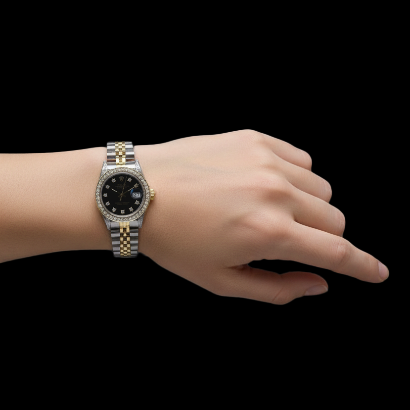 Rolex Datejust Damenuhr, individuelles Diamant-Zifferblatt, zweifarbig P2
