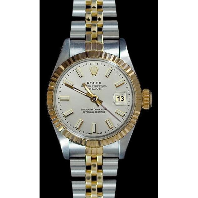 Rolex Datejust Damenuhr mit weißem Zifferblatt, Edelstahl und Gelbgold