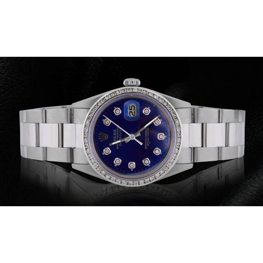 Rolex Datejust Edelstahl Oyster Armband Herrenuhr Blau Diamant Zifferblatt Lünette SCHNELLES EINSTELLEN