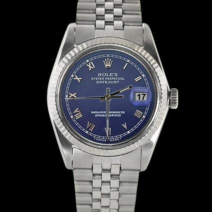 Rolex Datejust Herrenuhr, blaues römisches Zifferblatt, geriffelte Lünette, Edelstahl Jubilee SCHNELLES EINSTELLEN