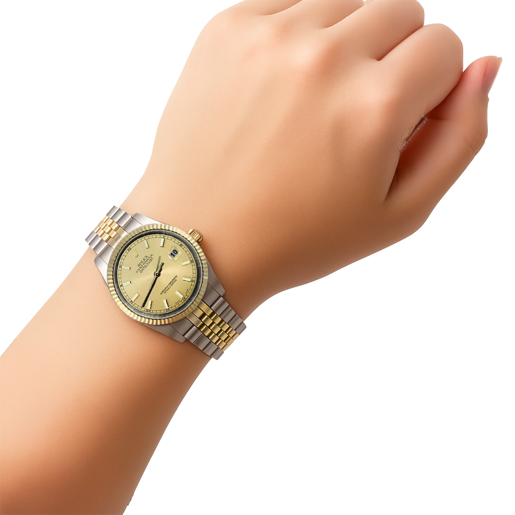 Rolex Datejust Herrenuhr mit Stick-Zifferblatt, Edelstahl und goldenem Jubilee-Armband, SCHNELLES SET P1