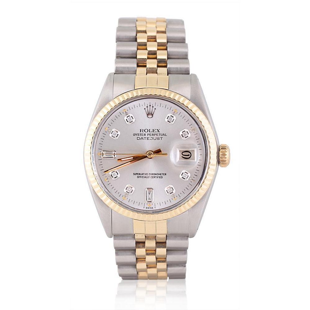 Rolex Datejust Herrenuhr mit geriffeltem Zifferblatt und geriffelter Lünette, zweifarbig, Jubilee, SCHNELLSET