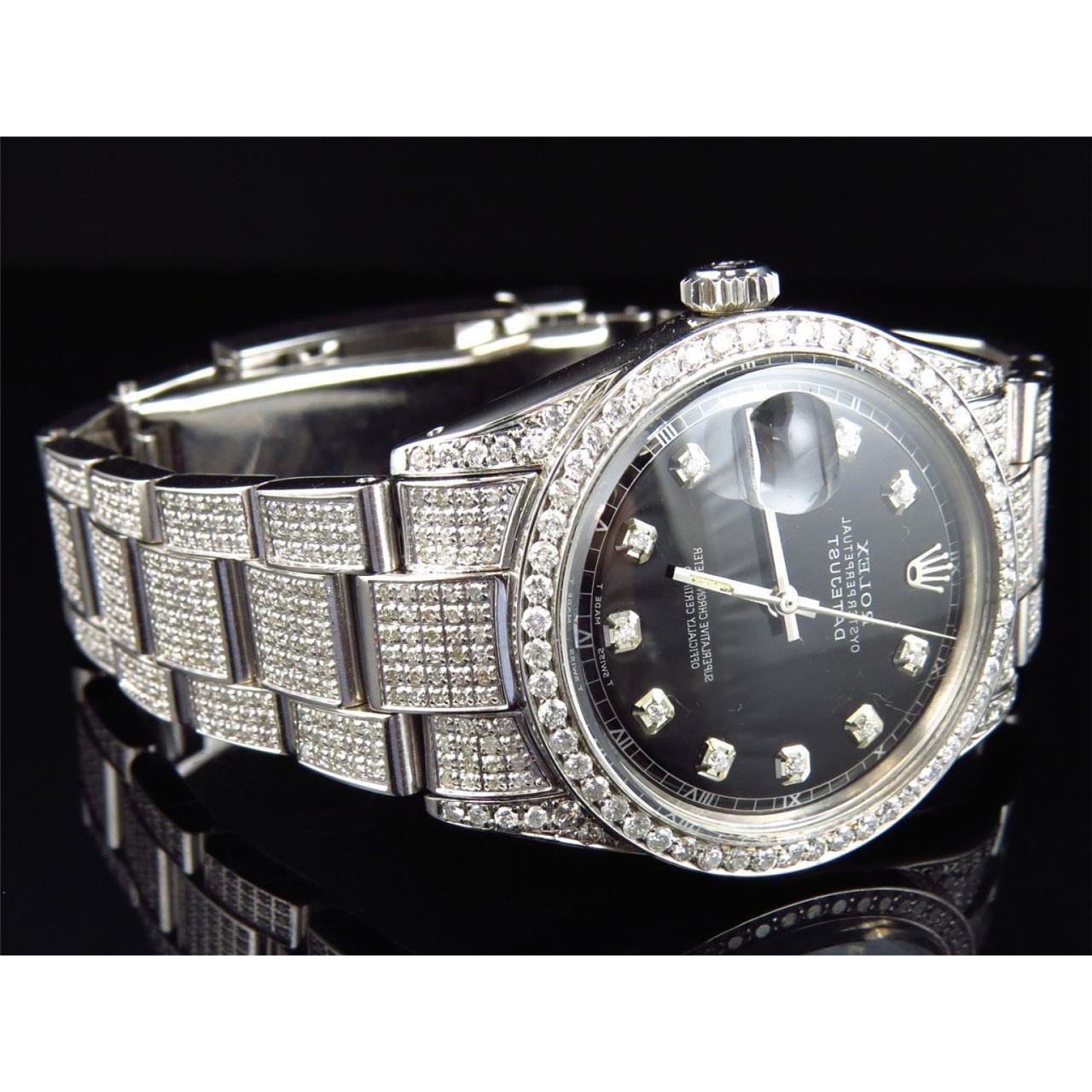 Rolex Datejust Herrenuhr, schwarzes Diamant-Zifferblatt, Ausgefroren-Diamant, 20 Karat