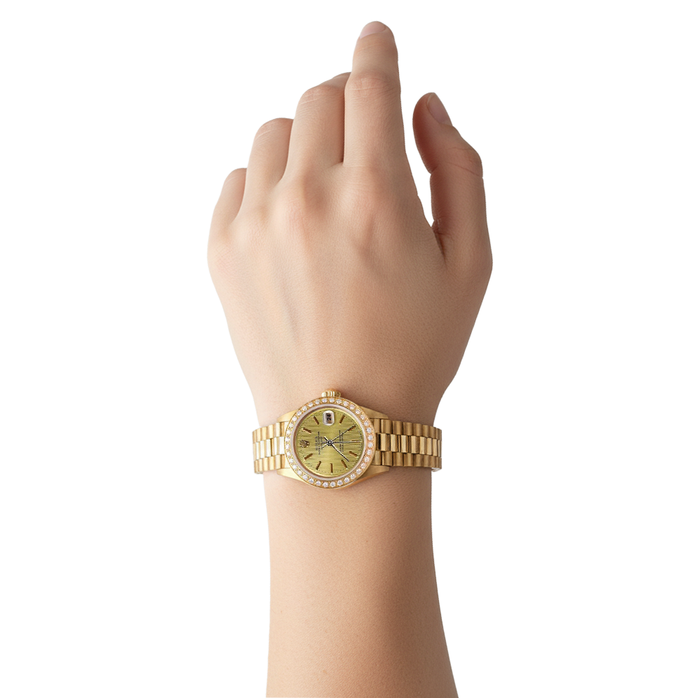 Rolex Datejust Lünette Champagner Tapisserie Stick-Zifferblatt Uhr im Präsidentenstil