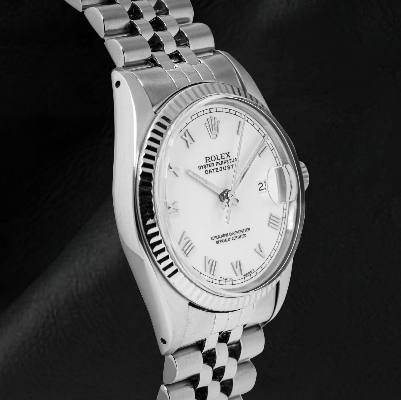 Rolex Datejust Midsize-Uhr, weißes römisches Zifferblatt aus Edelstahl