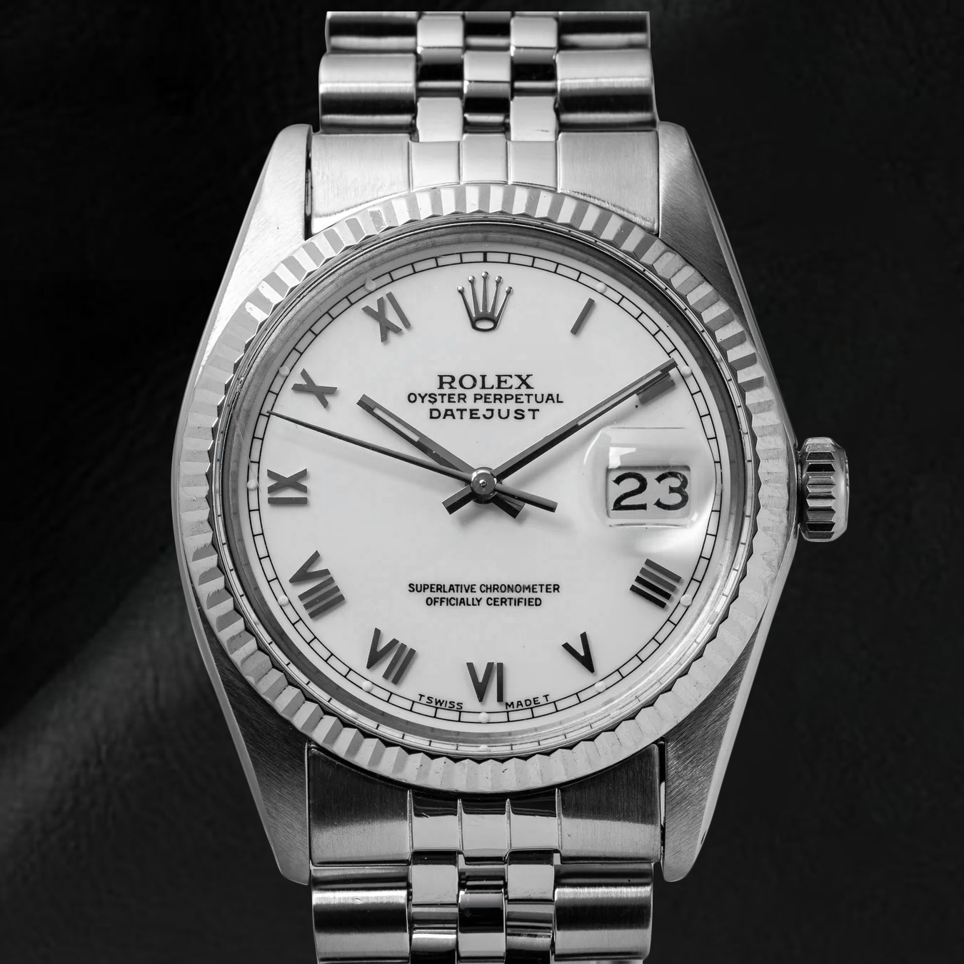 Rolex Datejust Midsize-Uhr, weißes römisches Zifferblatt aus Edelstahl