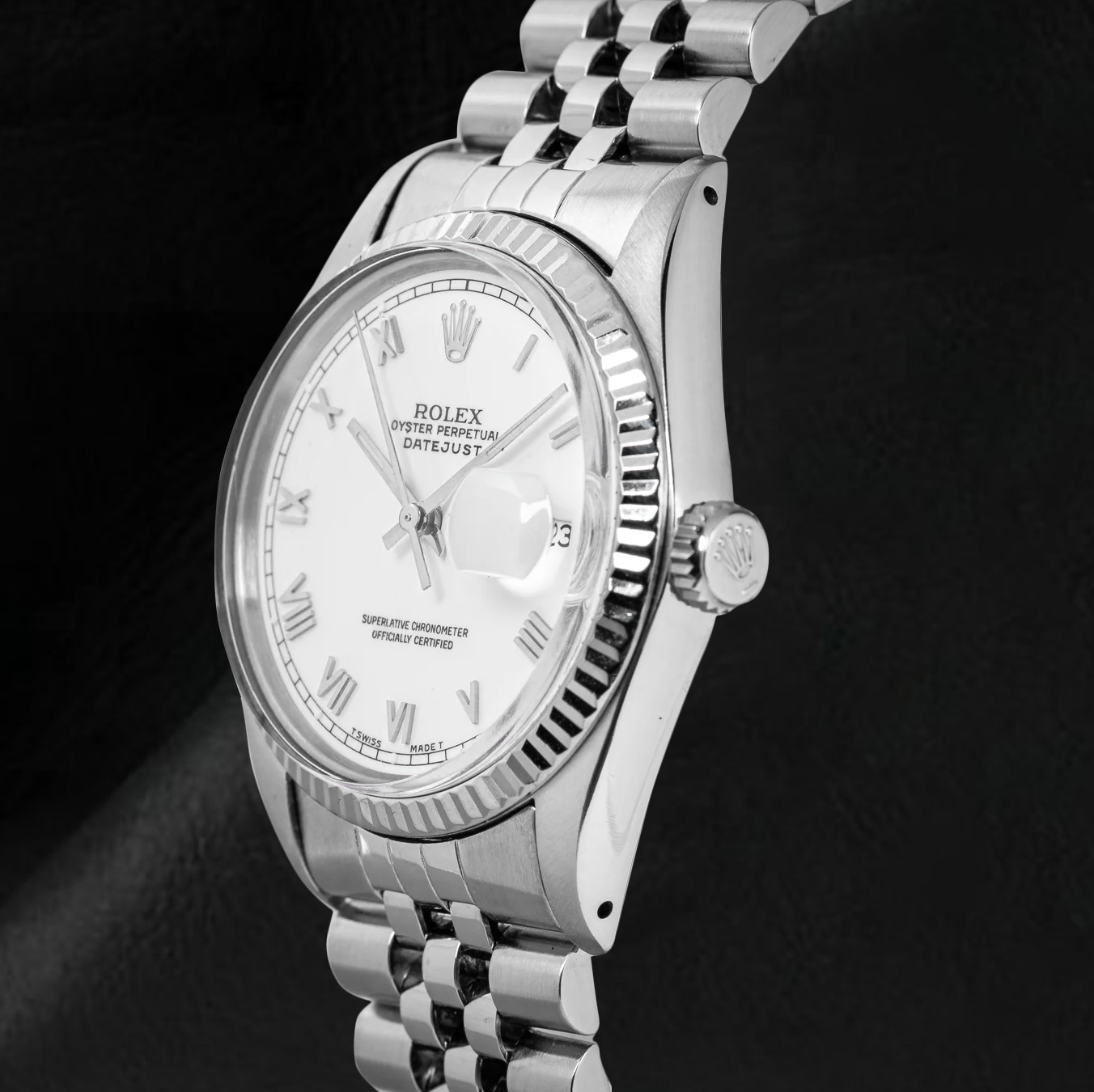 Rolex Datejust Midsize-Uhr, weißes römisches Zifferblatt aus Edelstahl