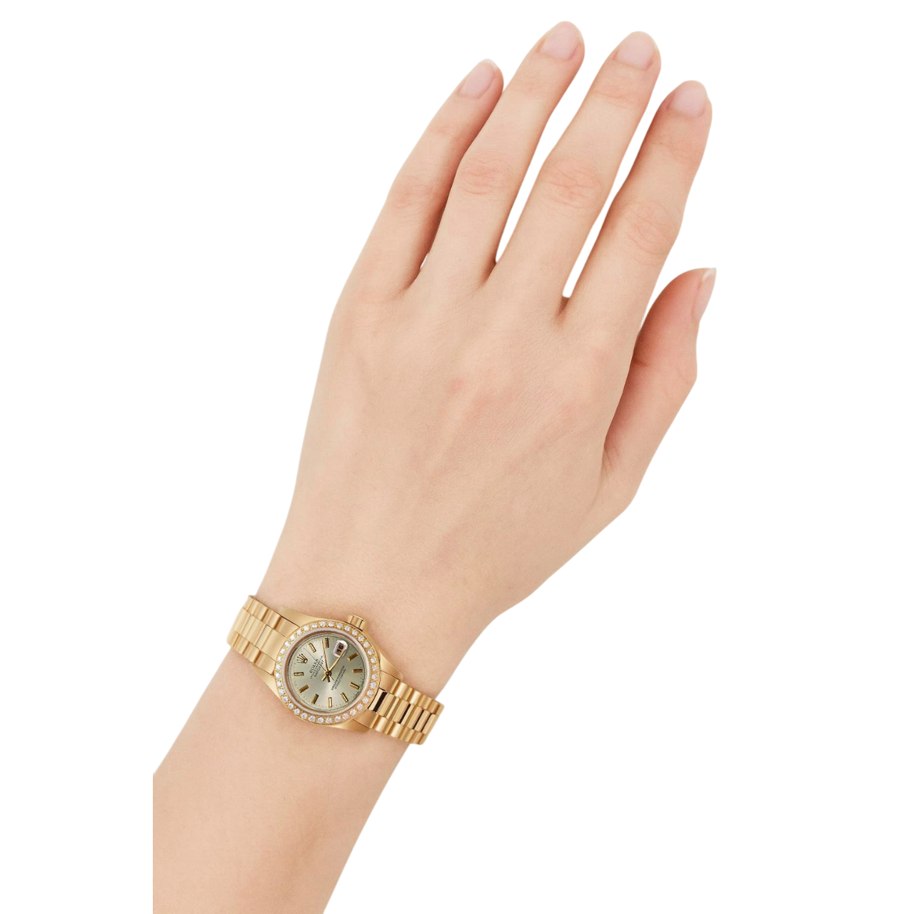 Rolex Datejust Präsidentenstil Uhr, elfenbeinfarbene Diamantlünette P1
