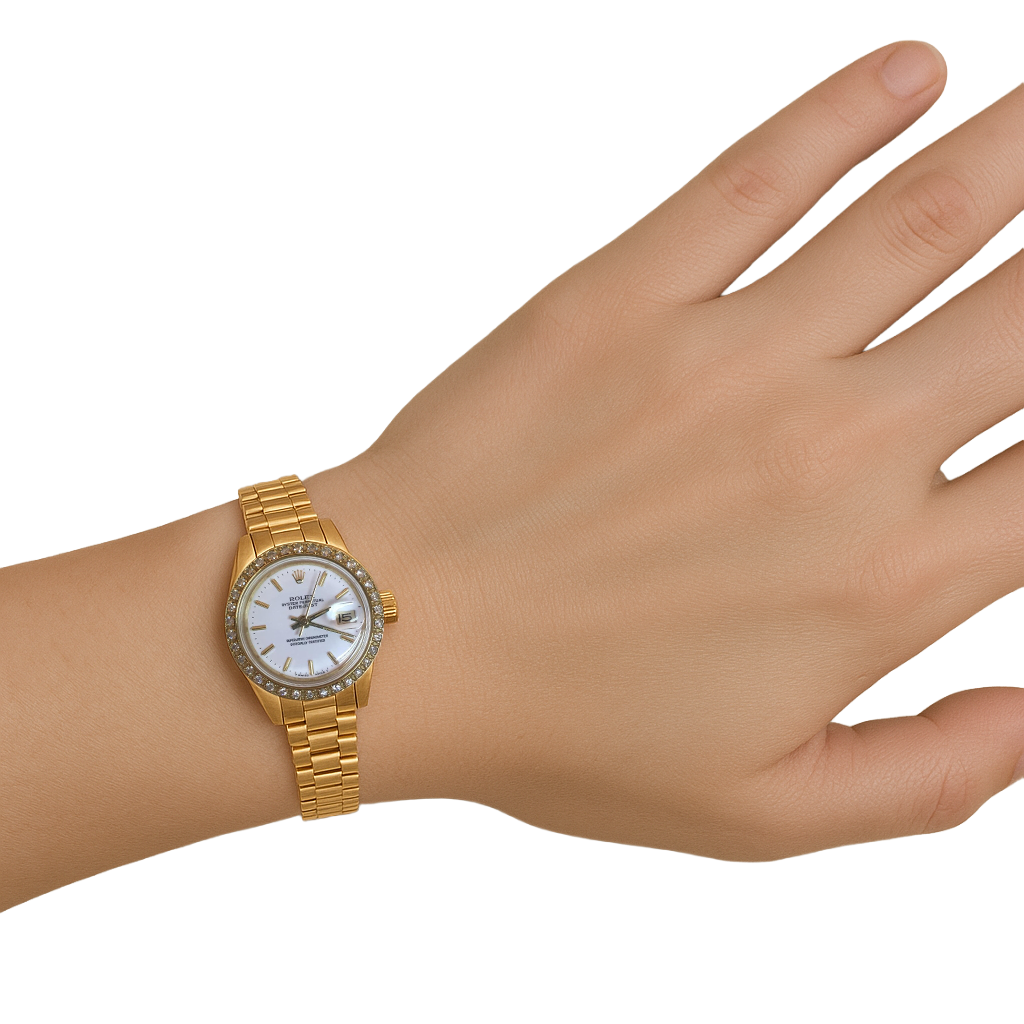 Rolex Datejust Uhr, Gelbgold, Armband, Zifferblatt, Diamantlünette