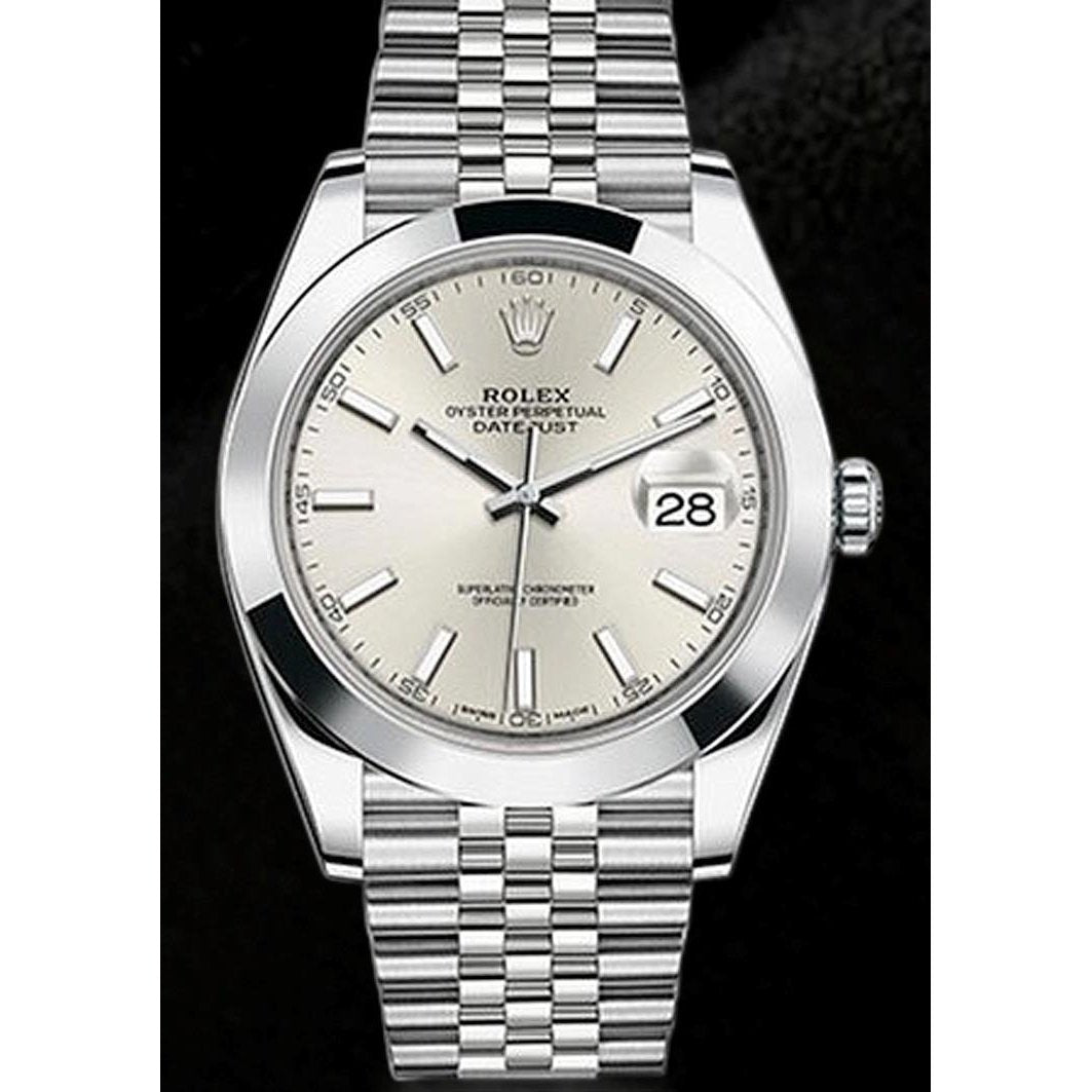 Rolex Datejust Zwei 41 mm Herrenuhr, silbernes Zifferblatt, Jubilee Edelstahl-Armband