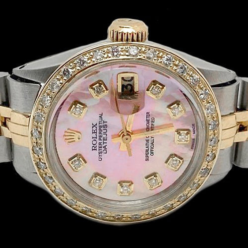 Rolex Datejust Zweifarbige Damenuhr mit rosa Perlmutt Diamant Zifferblatt