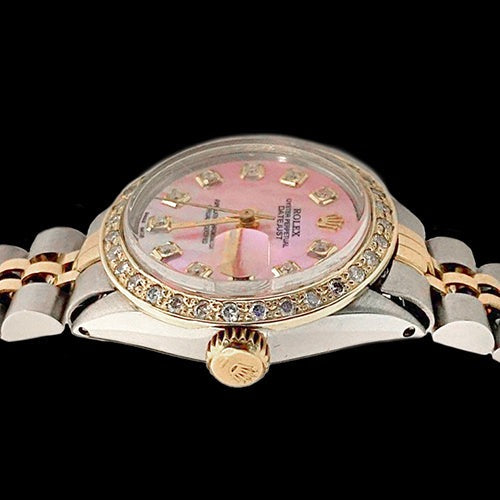 Rolex Datejust Zweifarbige Damenuhr mit rosa Perlmutt Diamant Zifferblatt