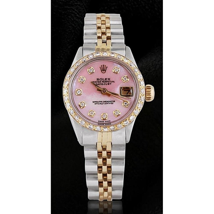 Rolex Datejust Zweifarbige Damenuhr mit rosa Perlmutt Diamant Zifferblatt