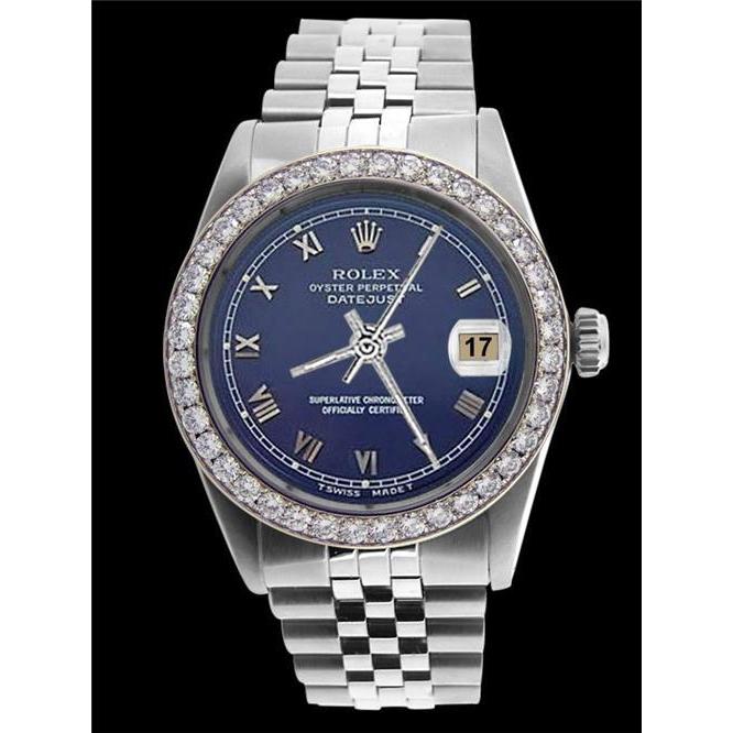 Rolex Datejust blaues römisches Zifferblatt Herren Jubilee Edelstahl Diamantlünette SCHNELLSET
