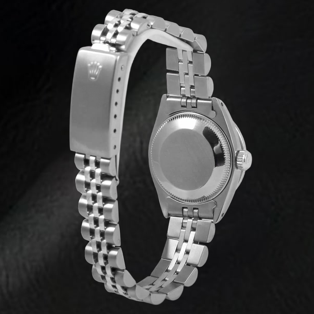 Rolex Datejust olivgrüne Baguette-Diamantuhr aus Edelstahl, 26 mm