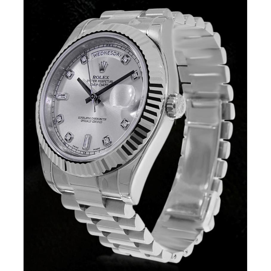 Rolex Day Date Zwei 41 mm Silber Diamant Zifferblatt Herrenuhr WeiBgold
