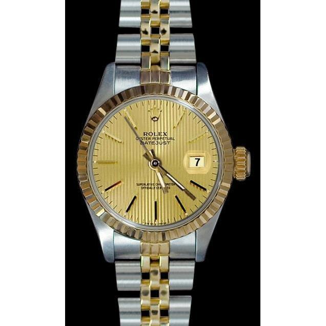 Rolex Edelstahl & Gold Jubilee Champagner Stick Zifferblatt Datejust Damenuhr