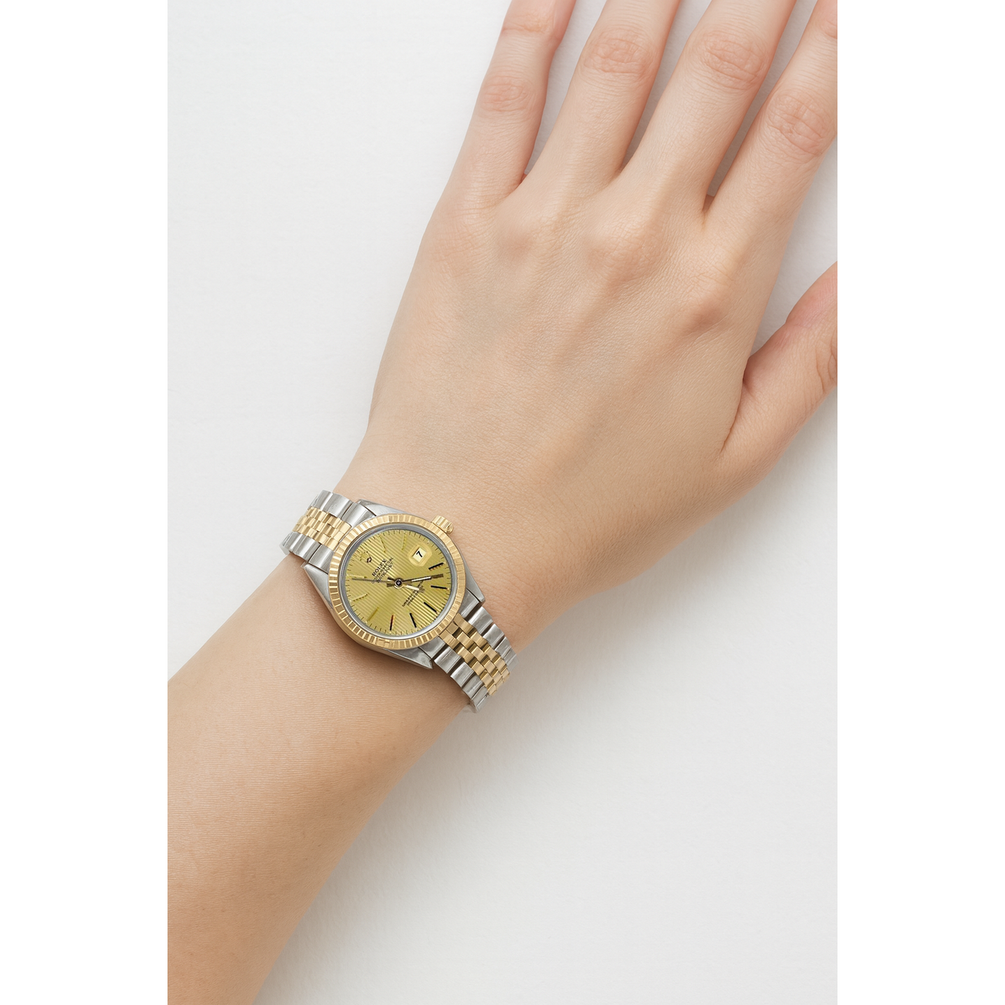 Rolex Edelstahl & Gold Jubilee Champagner Stick Zifferblatt Datejust Damenuhr P2