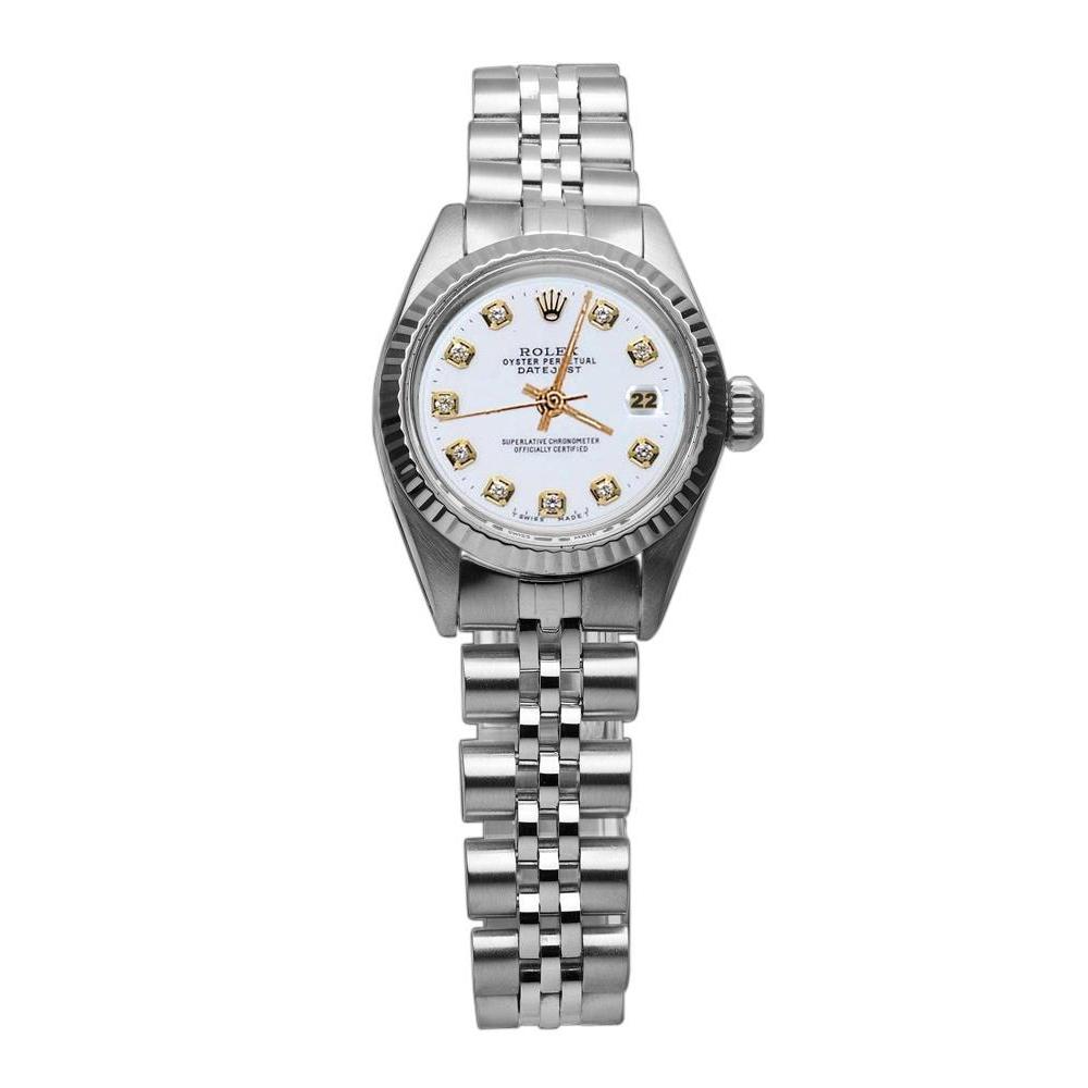 Rolex Ewig Datejust Damenuhr aus Edelstahl mit weißem Diamantzifferblatt