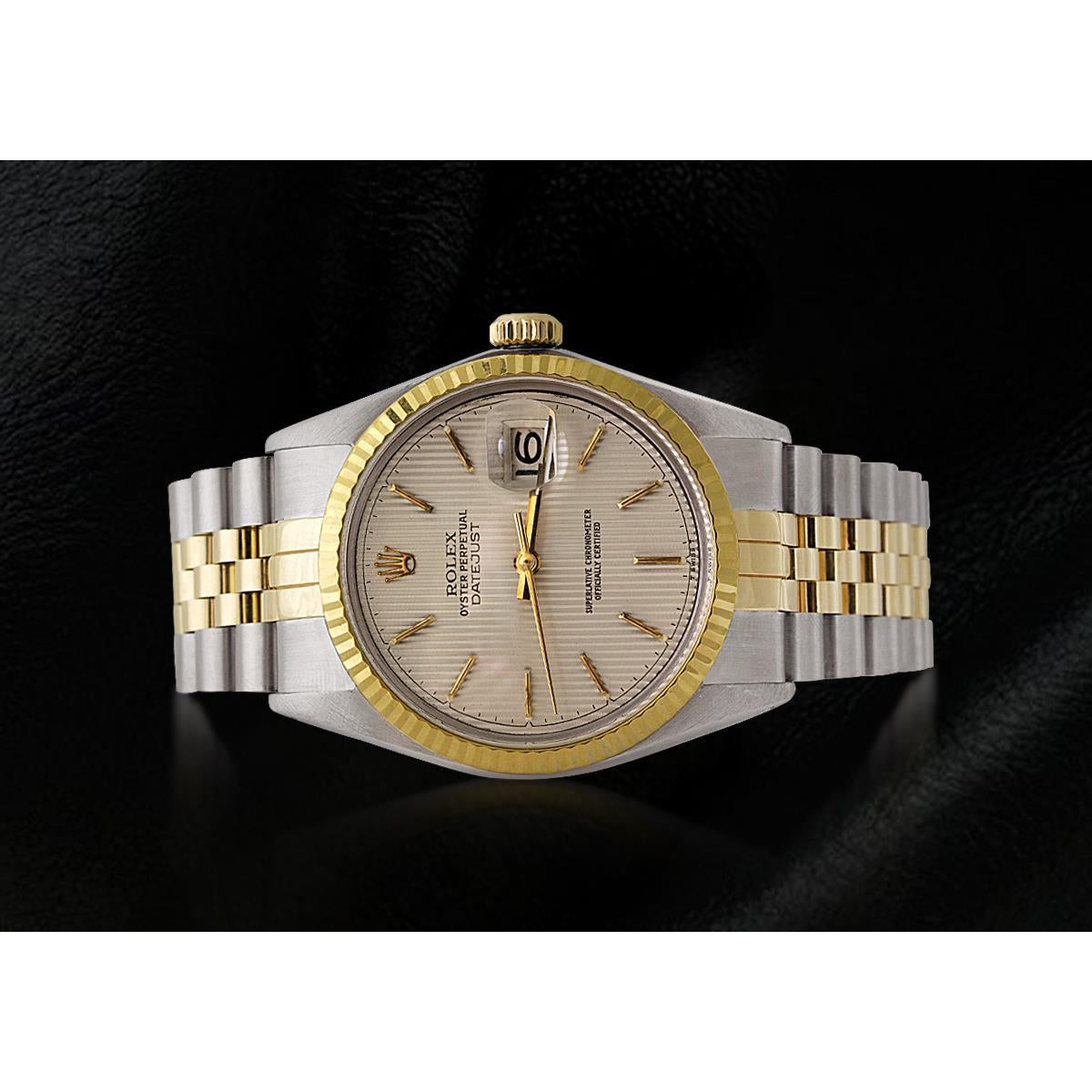Rolex Herrenuhr, elfenbeinfarbenes Stick-Zifferblatt, Datejust, zweifarbig, Gold und Edelstahl-Schnelleinstellung
