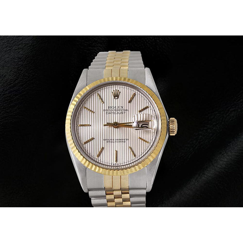 Rolex Herrenuhr, elfenbeinfarbenes Stick-Zifferblatt, Datejust, zweifarbig, Gold und Edelstahl, Schnelleinstellung1