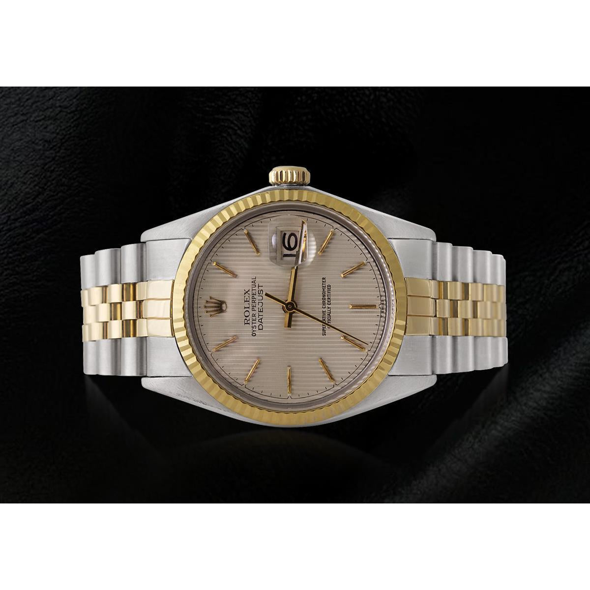 Rolex Herrenuhr, elfenbeinfarbenes Stick-Zifferblatt, Datejust, zweifarbig, Gold und Edelstahl, Schnelleinstellung2