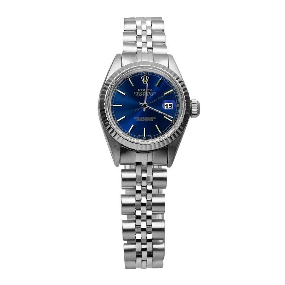 Rolex Jubilee Date Just Blau Stock Zifferblatt Uhr geriffelte Lunette
