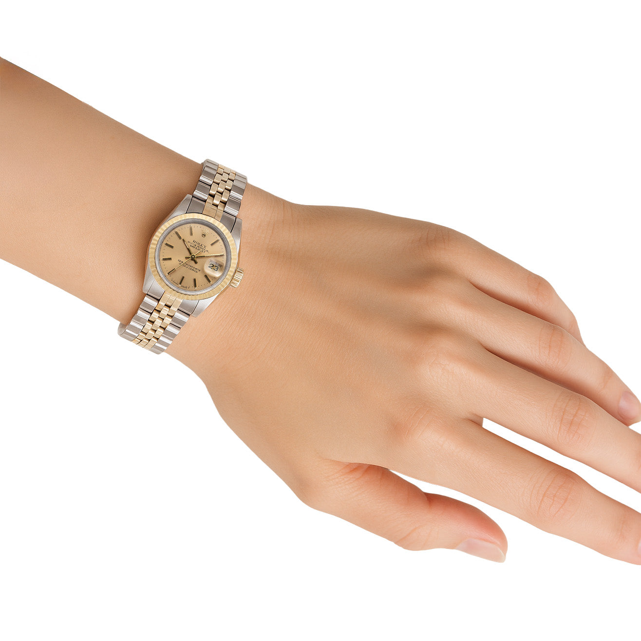 Rolex Lady-Datejust, 26 mm, zweifarbiges Zifferblatt mit champagnerfarbenem Stabmuster P4