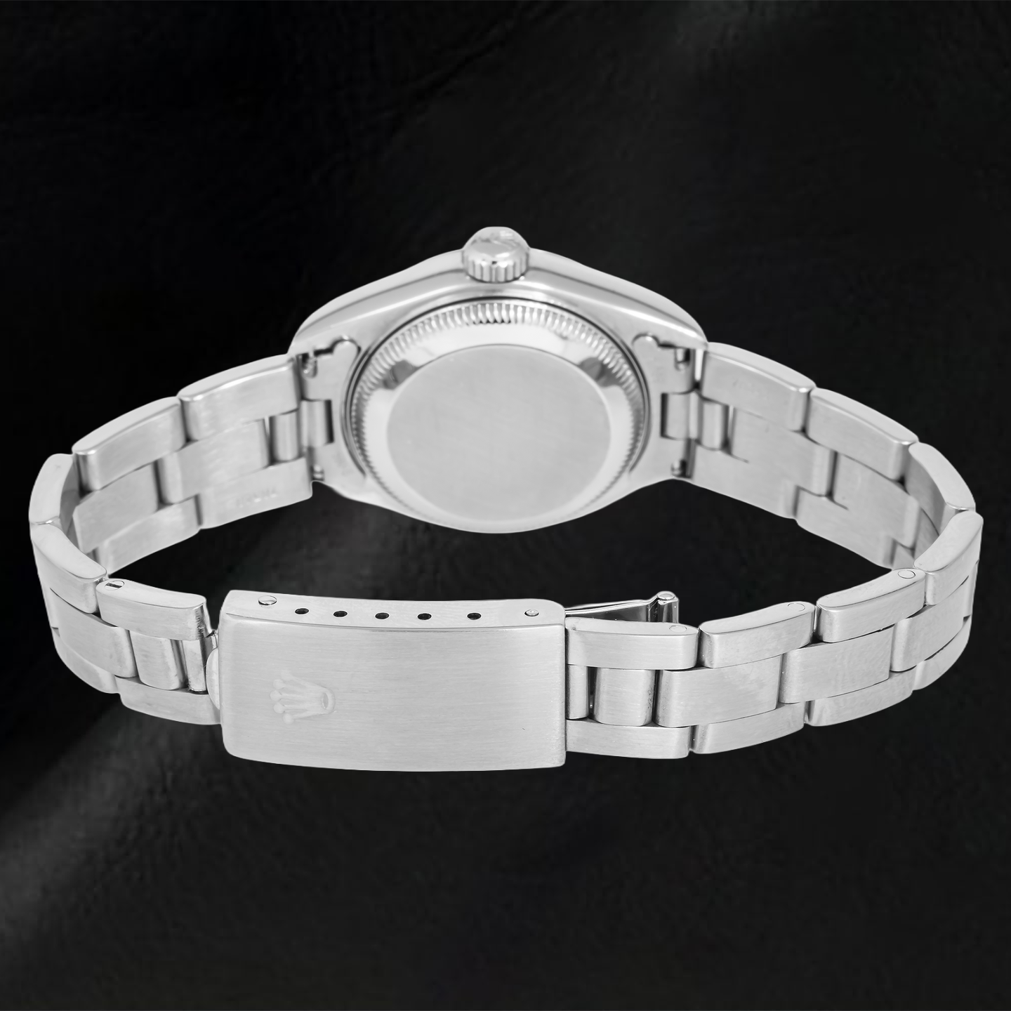 Rolex Oyster Perpetual 76094 26 mm Uhr, schwarzes Zifferblatt mit arabischen Ziffern, Edelstahl, Oyster-Armband